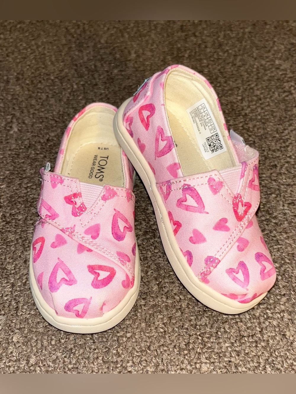 Girls Kids Toms Pink Heart Love Loafers Shoes